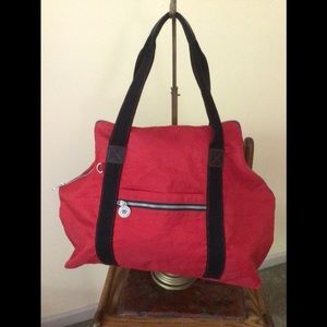 Red & Black Nylon Zippered Tote Bag